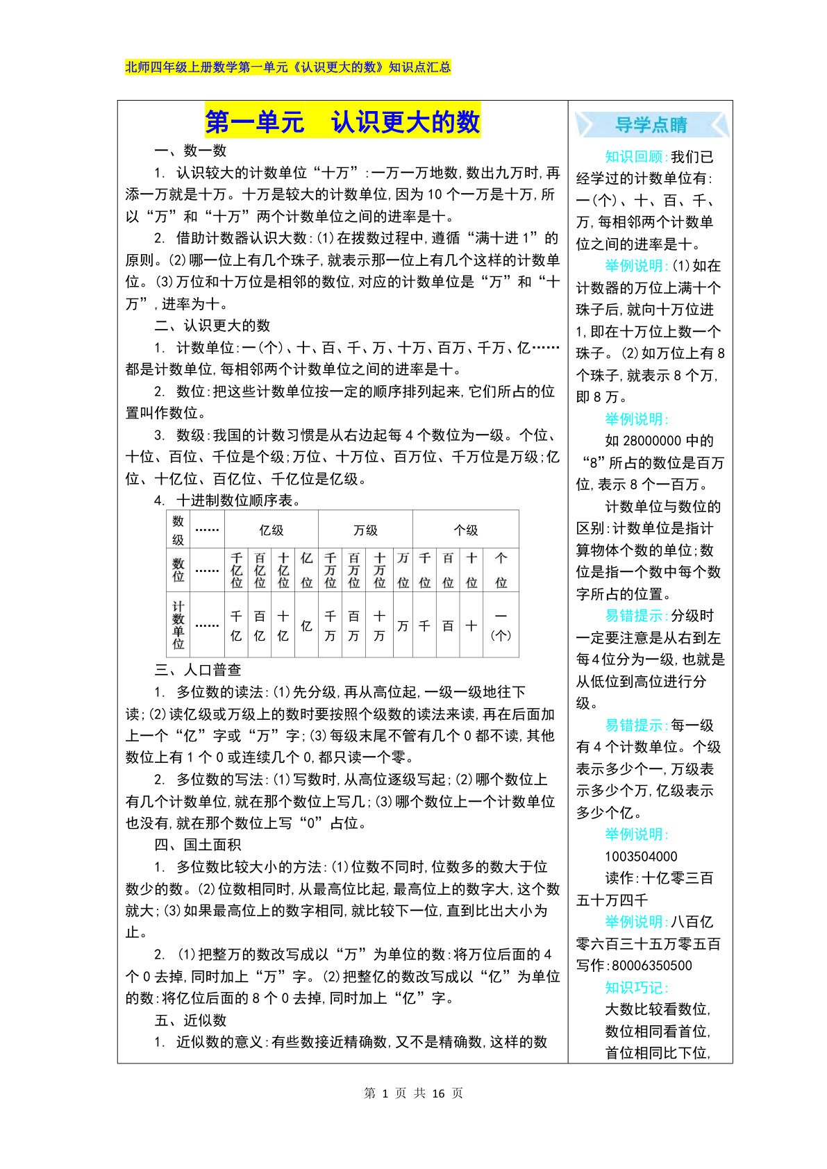 四年级上册北师版数学【全册知识点汇总】-鸡娃题库官网-永久免费分享小学教辅资源