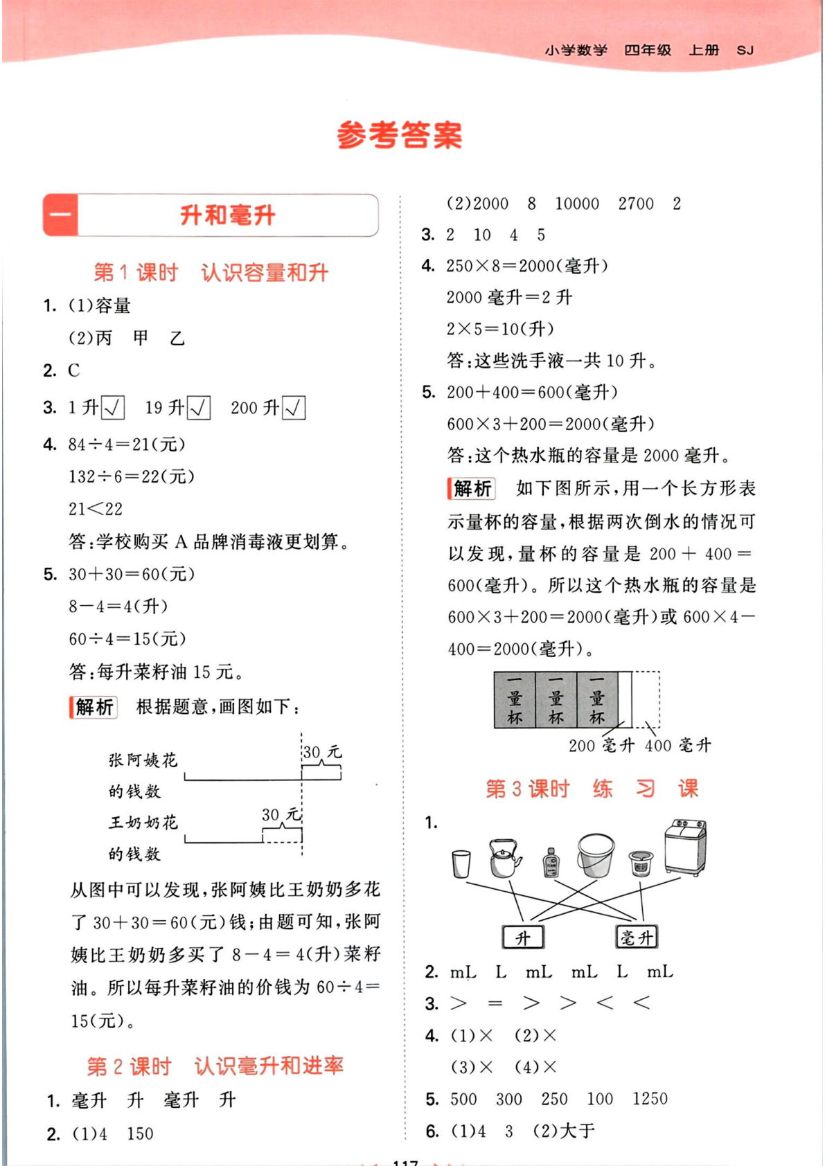 四年级上册苏教版数学【课时-53天天练（答案）】
