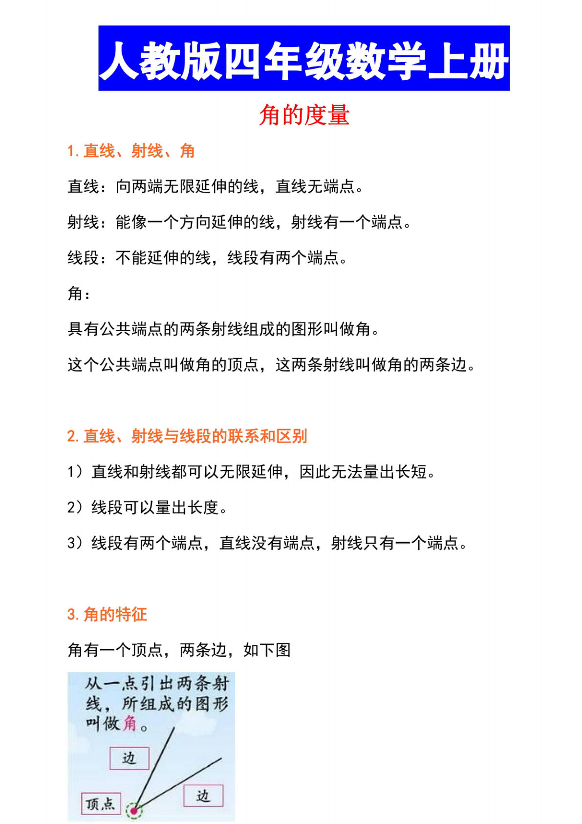 四年级上册数学【角的度量知识点+真题测试】