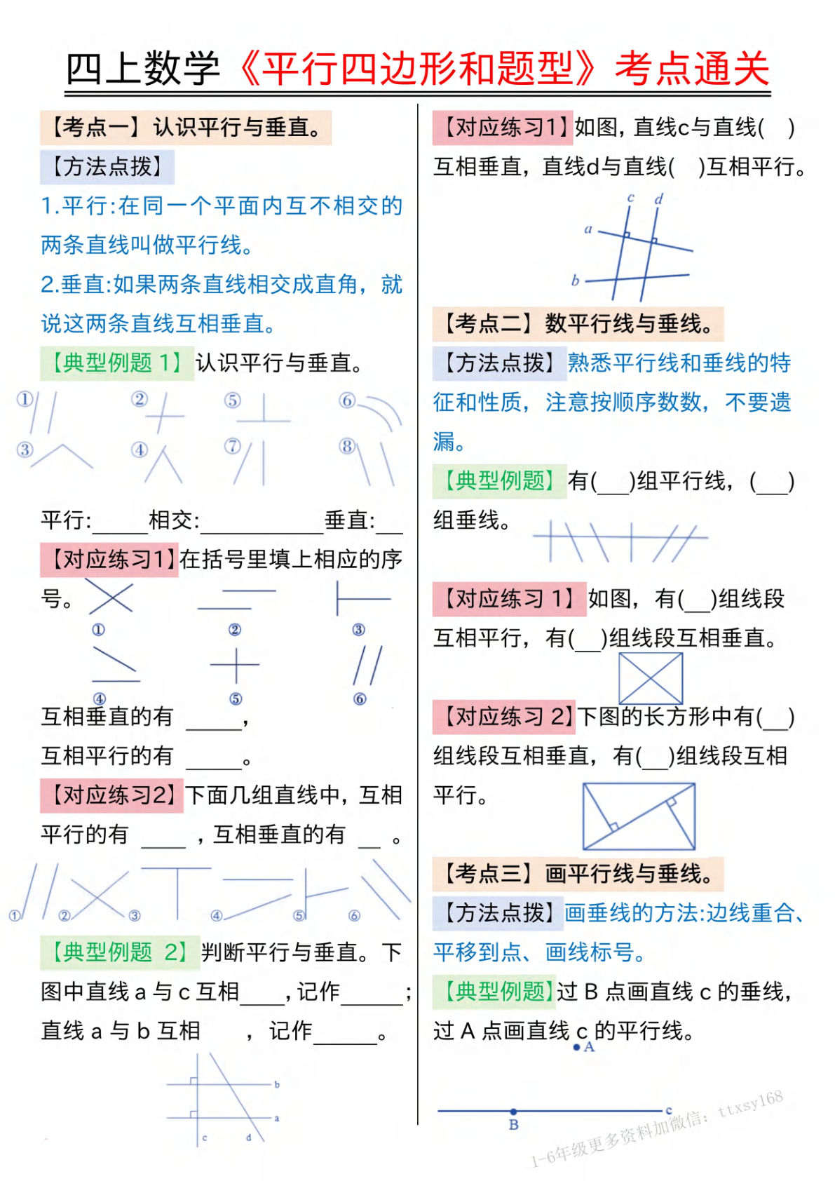 四年级上册数学【平行四边形和题型考点通关（空白）】