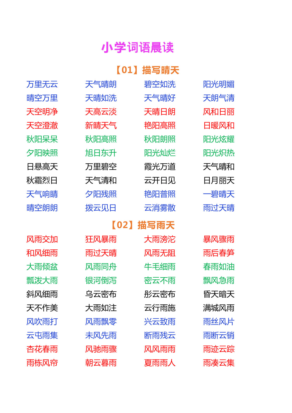 四上册??学语文词语晨读