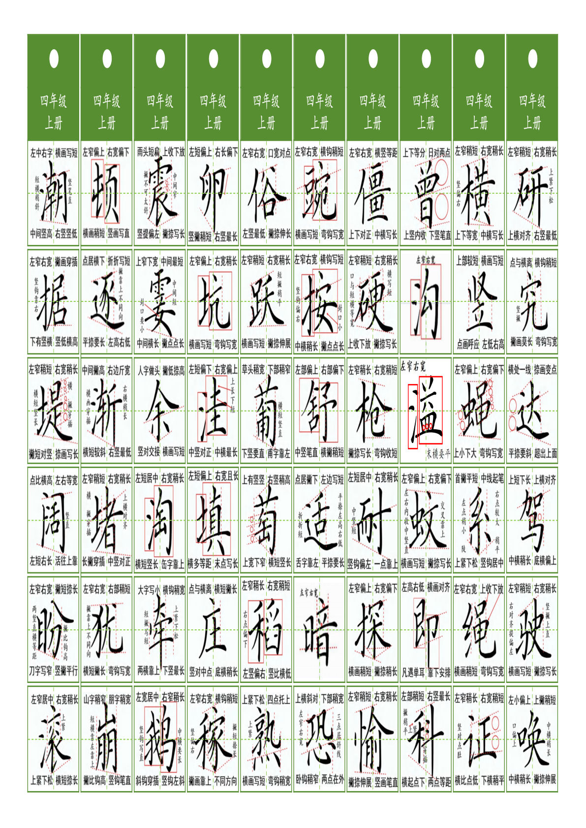 【同步精讲字卡（共10页）】四年级上册语文