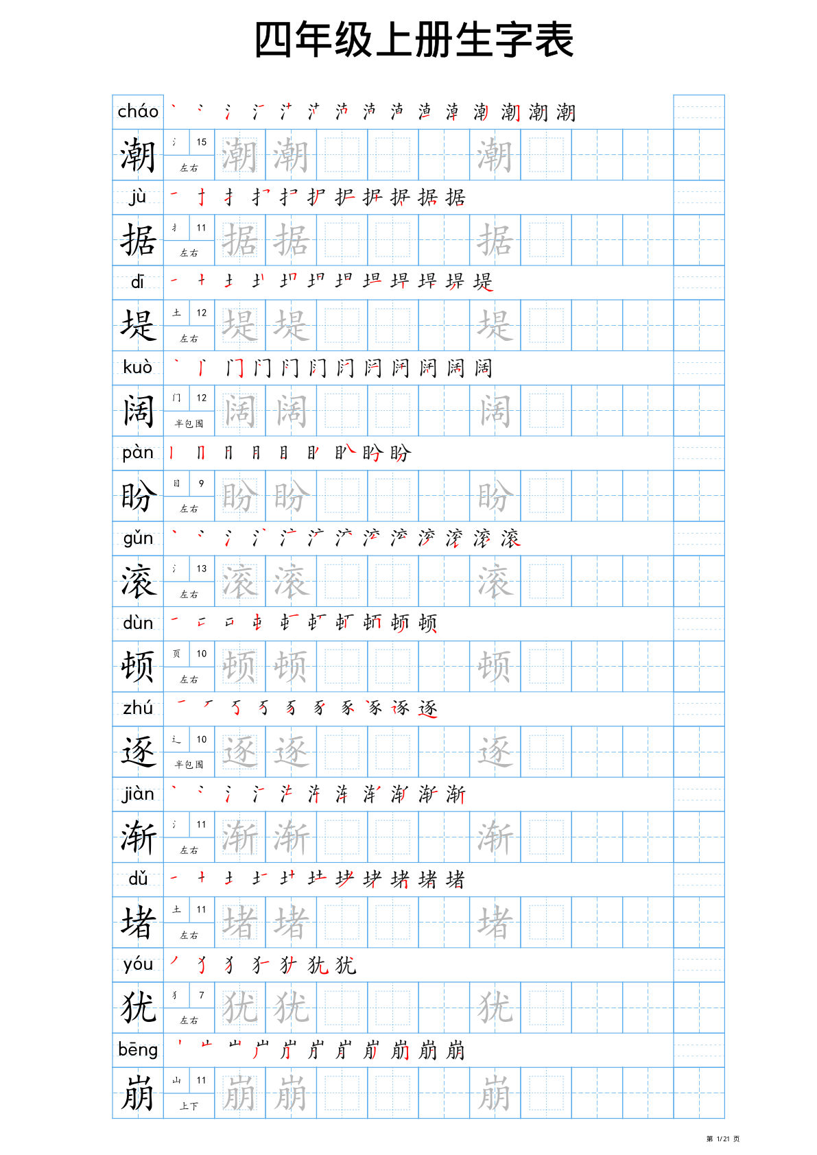 四年级上册语文【25秋新版-生字表字帖-蓝版】