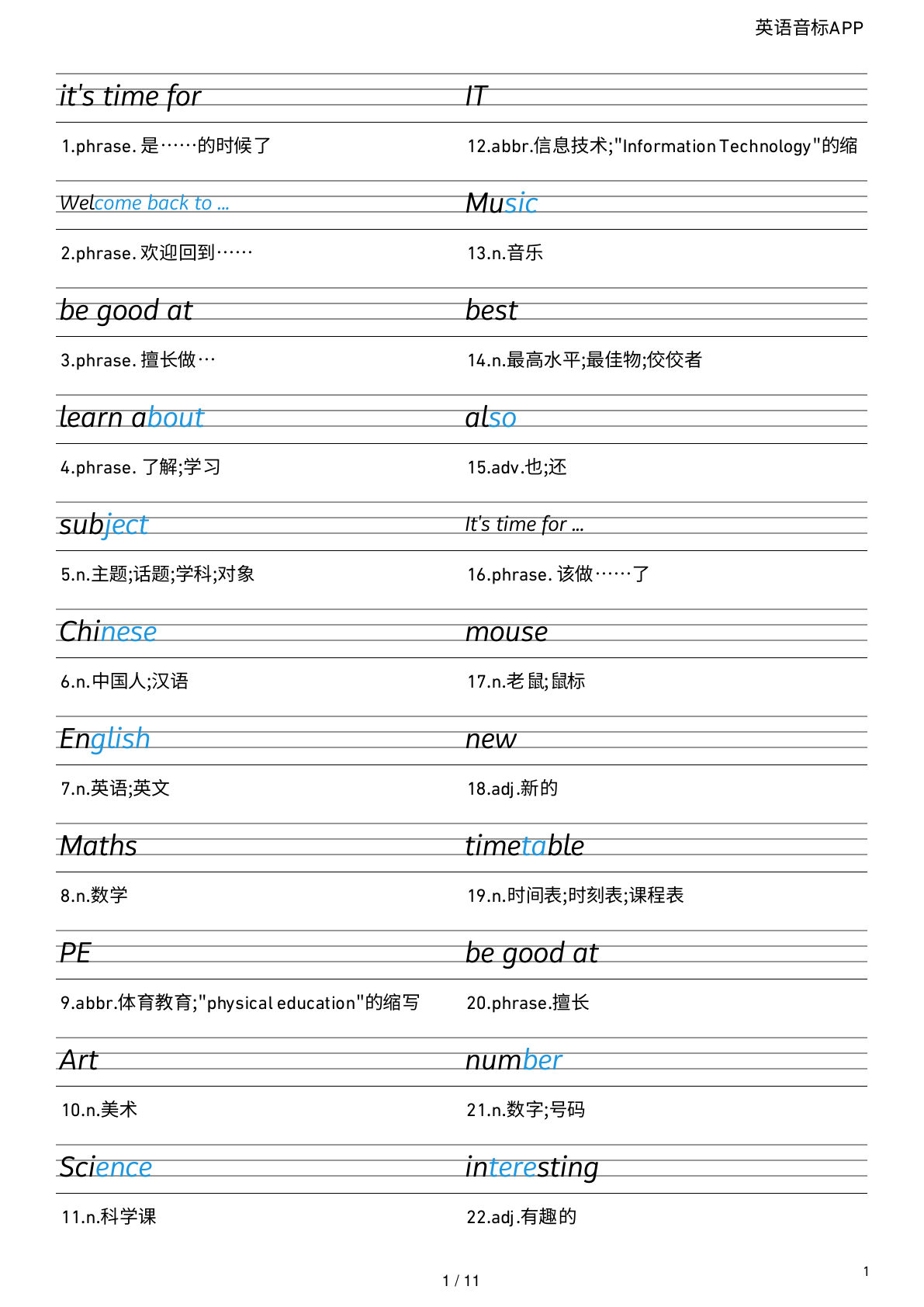 25秋新版 四年级上册英语译林版 字帖Unit 1-8 衡水体字帖(1)