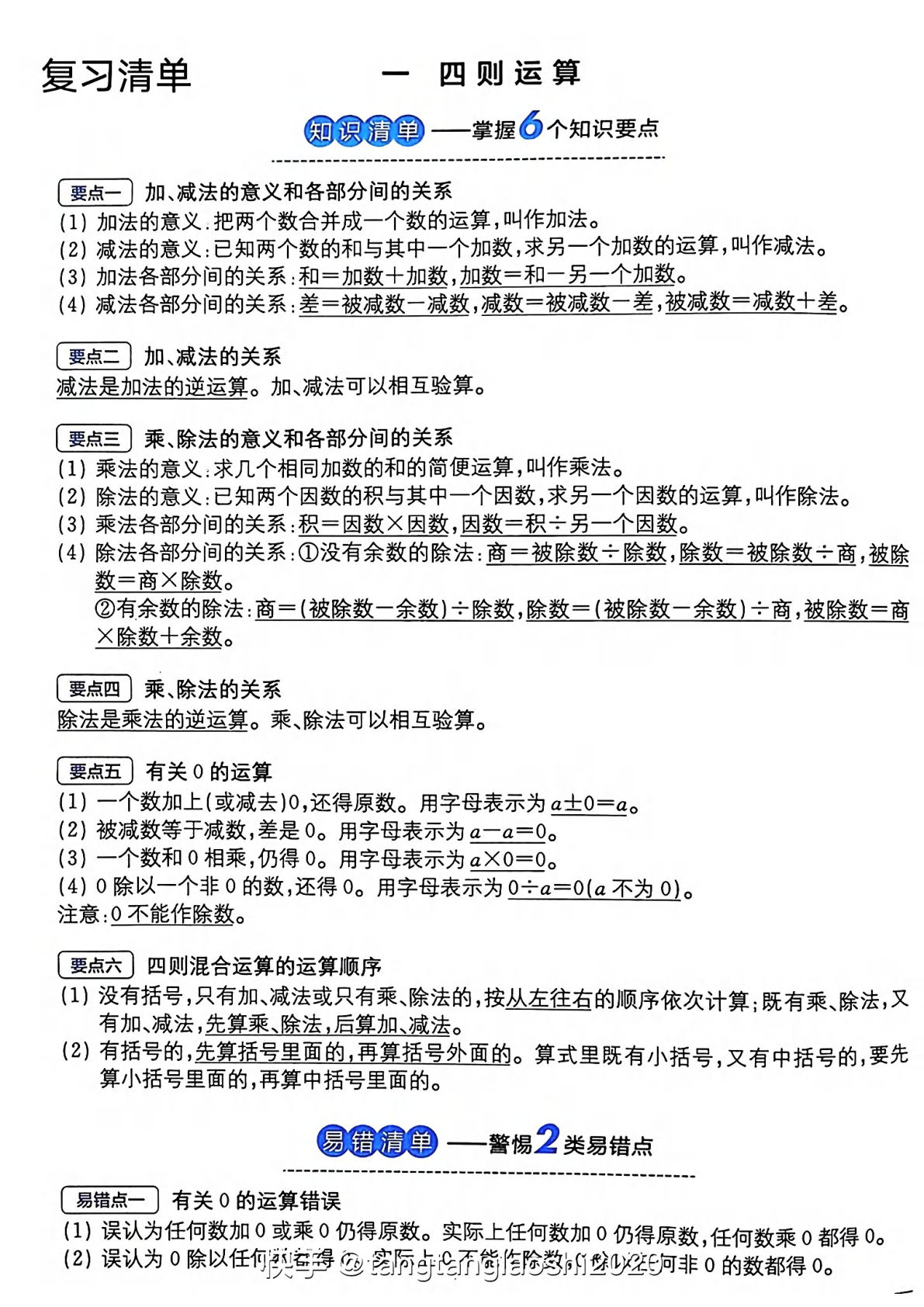 四年级下册人教版数学【全册知识点清单12页】