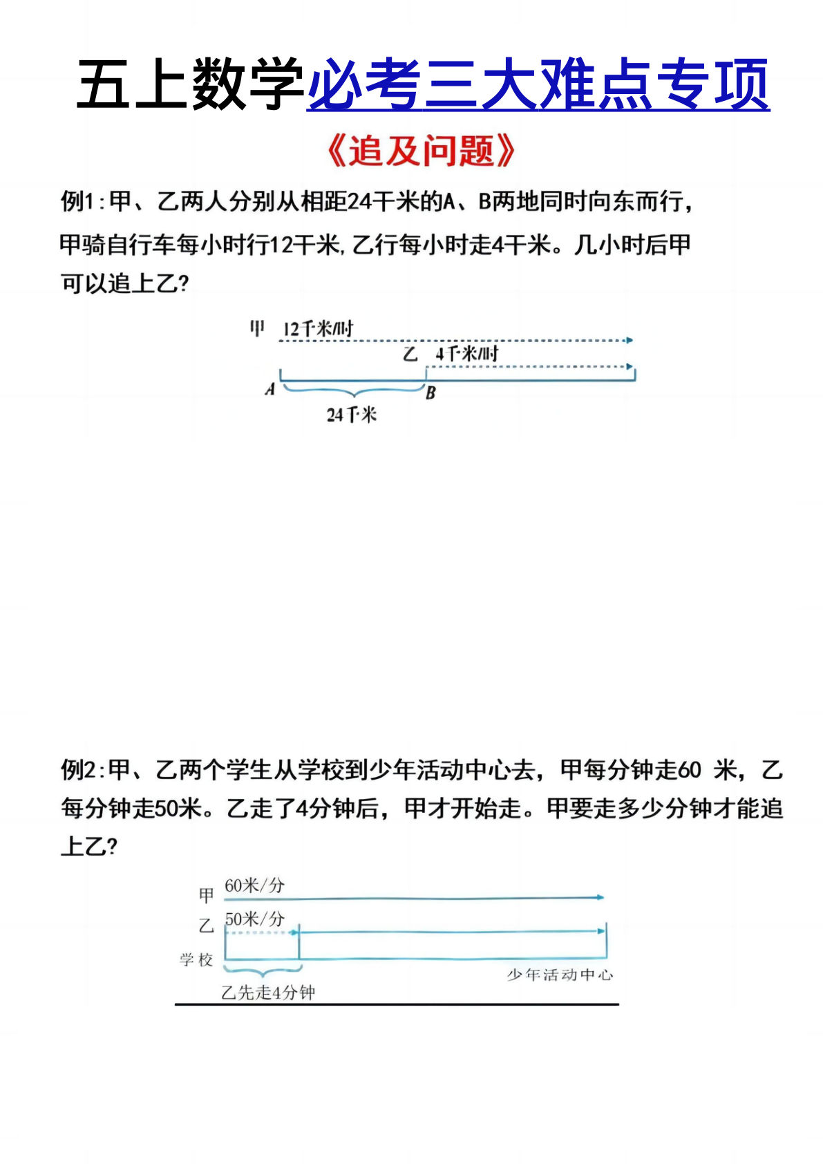 五年级上册数学【必考三大难点专项（追及、相遇、列车过桥）】