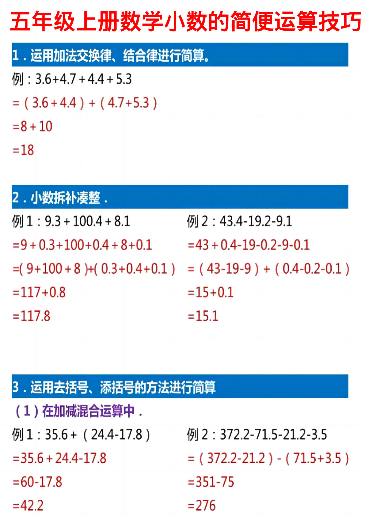 五年级上册数学【小数的渐变运算技巧】