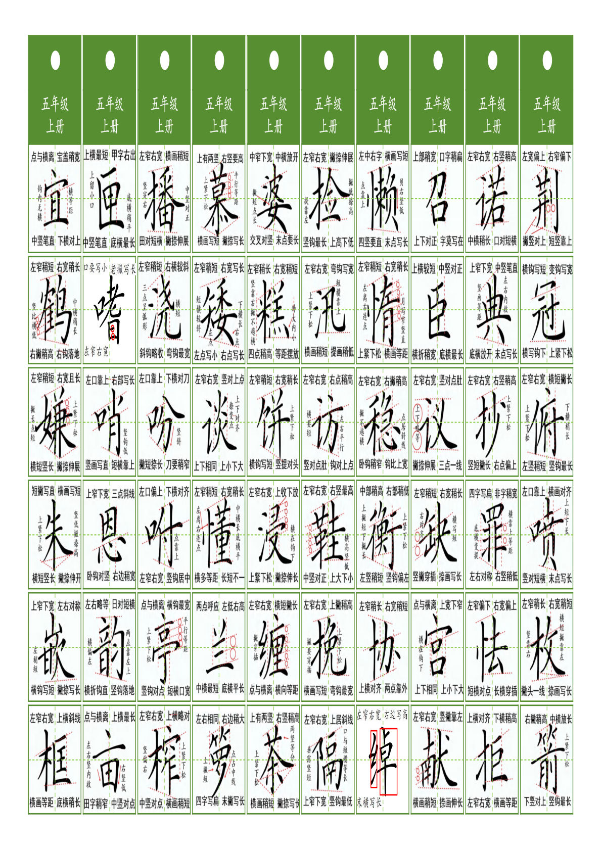 【同步精讲字卡（共7页）】五年级上册语文-鸡娃题库官网-永久免费分享小学教辅资源