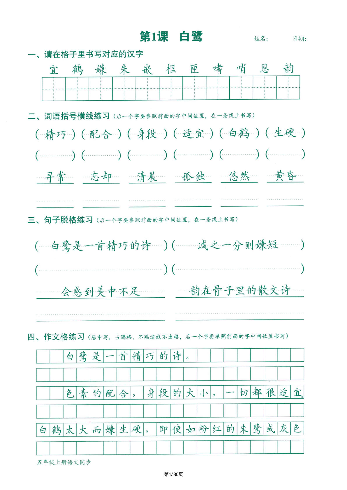 2024最新版语文课文字词句跟练5年级上册（规范书写练习字字帖）