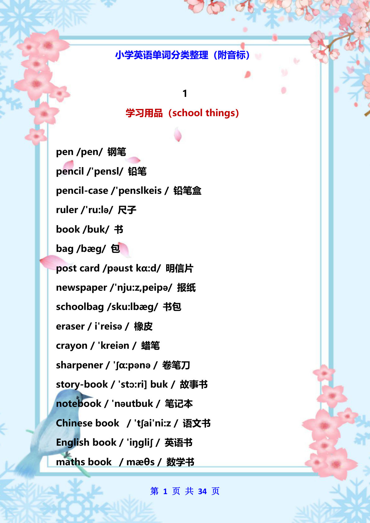 五上册??学英语单词分类整理（附音标）(1)