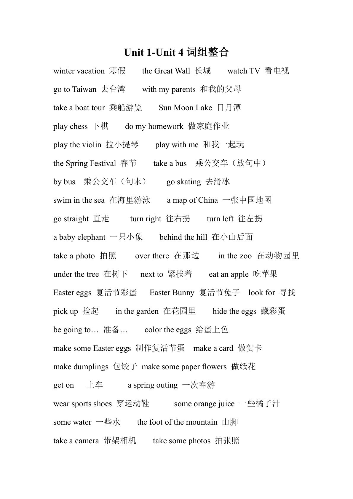 五年级下册丨英语 Unit1-4词组整合（闽教版）