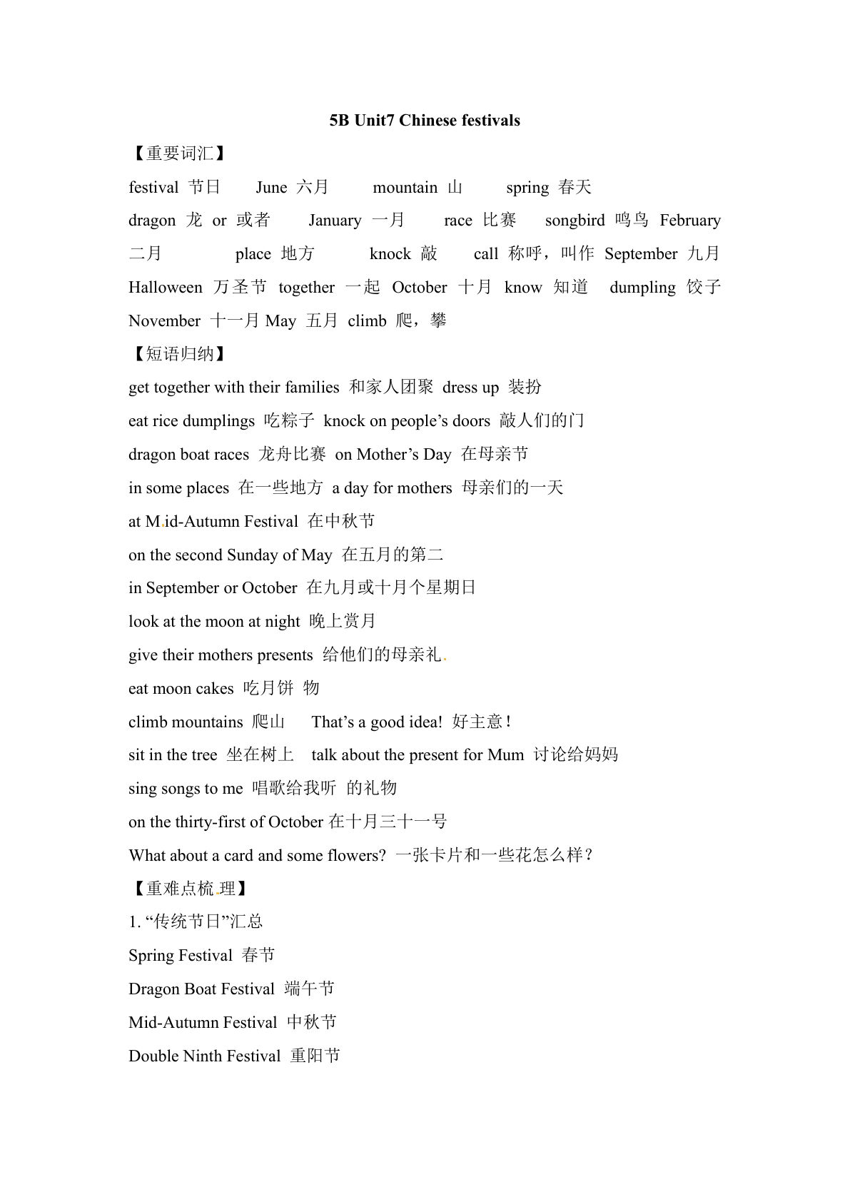 五年级下册译林版英语【Unit 7知识点】