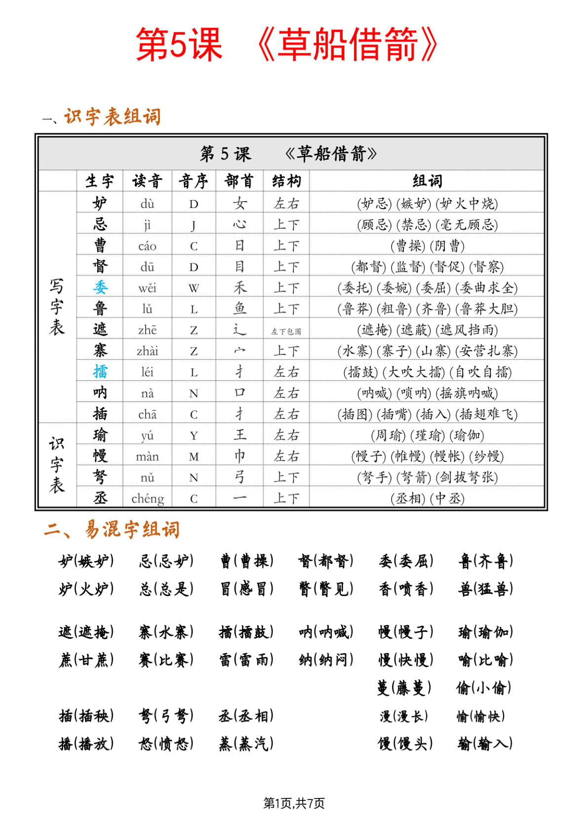 【第二单元解析】五年级下册语文