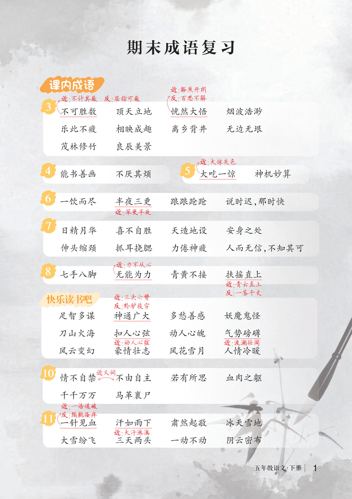 【四字成语复习】五年级下册语文