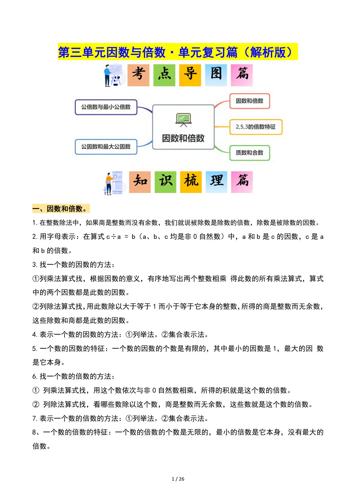 五年级下册苏教版数学【第三单元：因数与倍数·单元复习篇（解析版）】-鸡娃题库官网-永久免费分享小学教辅资源