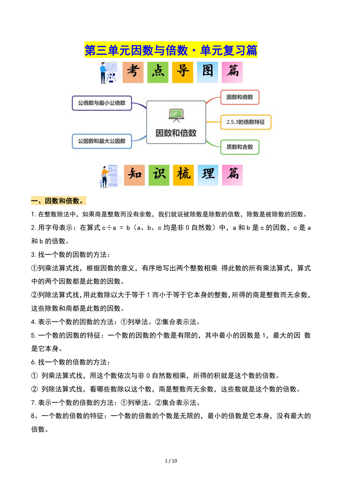 五年级下册苏教版数学【第三单元：因数与倍数·单元复习篇（原卷版）】-鸡娃题库官网-永久免费分享小学教辅资源