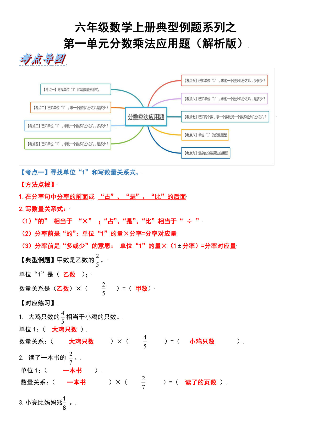 六年级上册数学【典型例题系列之第一单元分数乘法应用题】
