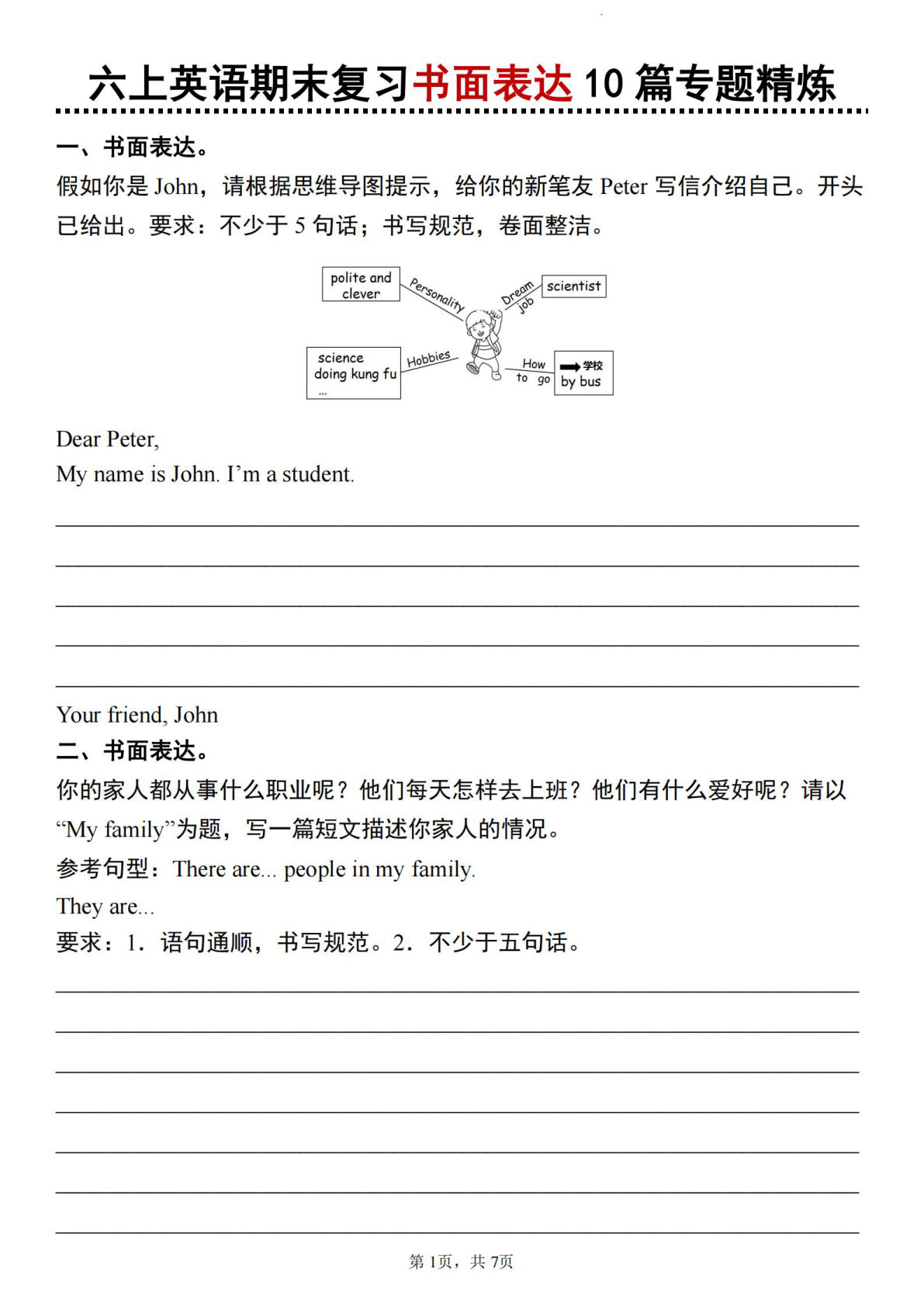 六年级上册英语【期末复习书面表达10篇专题精炼】-鸡娃题库官网-永久免费分享小学教辅资源