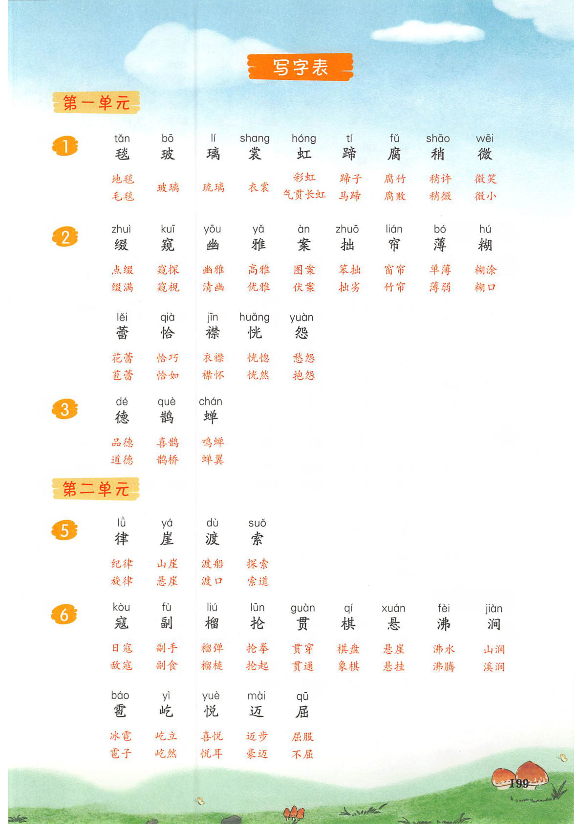 25秋六年级上册语文课后生字组词