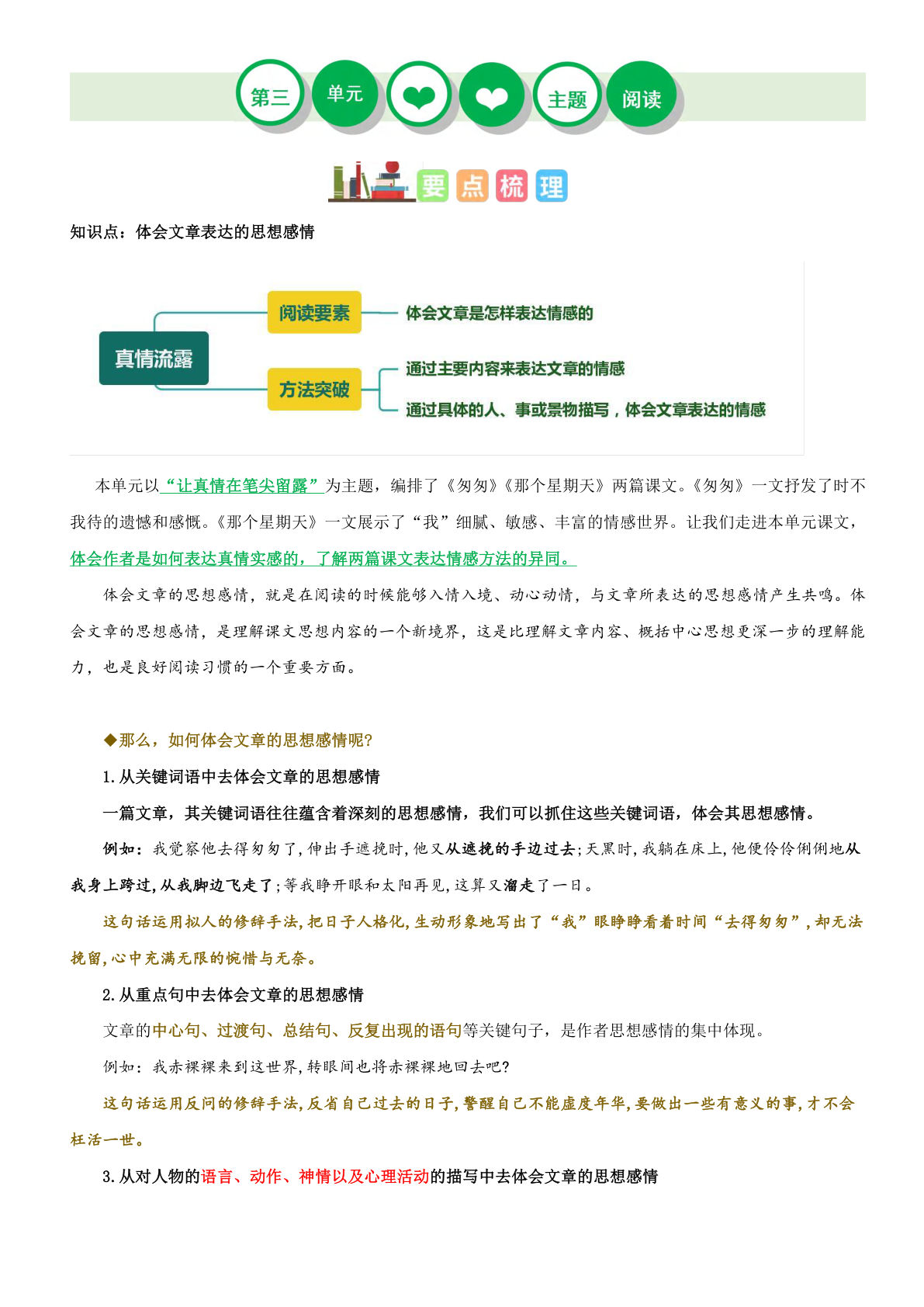 【第三单元-主题阅读理解（知识梳理+精选阅读）】六年级下册语文