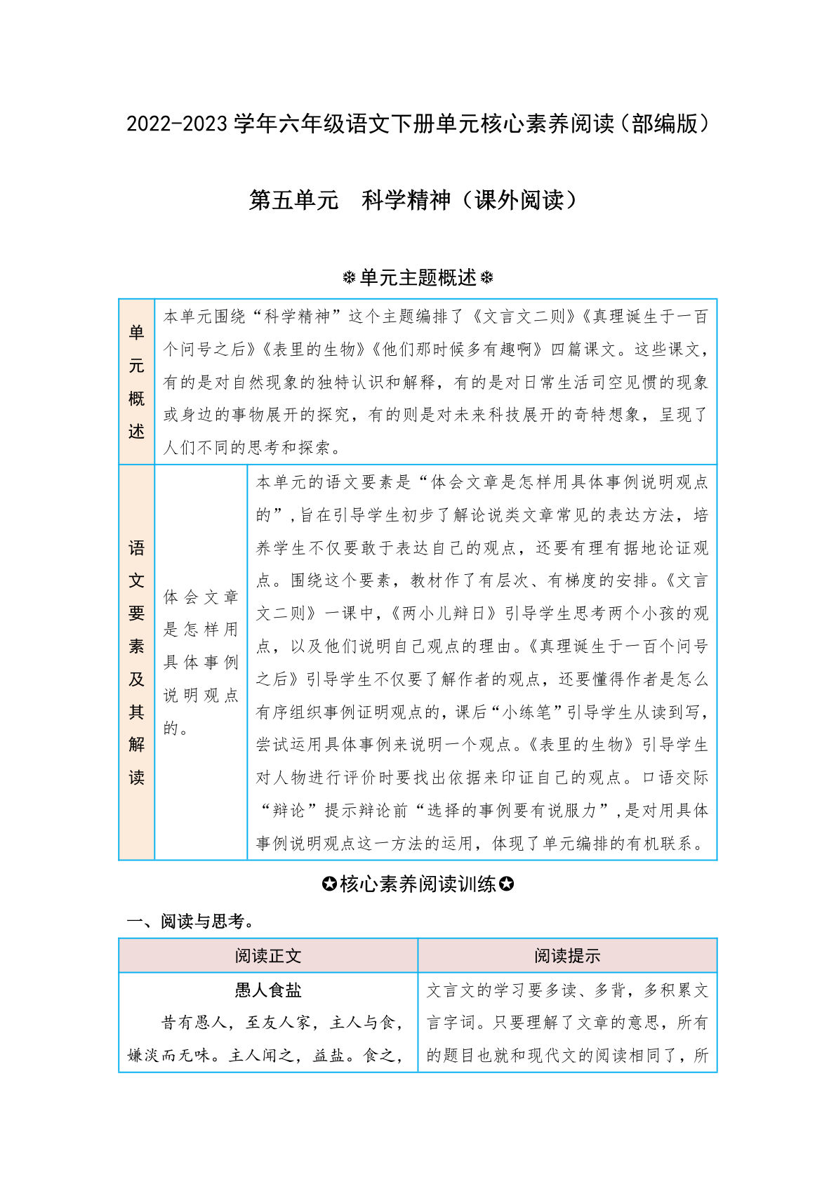 【第五单元-核心素养阅读-科学精神（课外阅读）】六年级下册语文