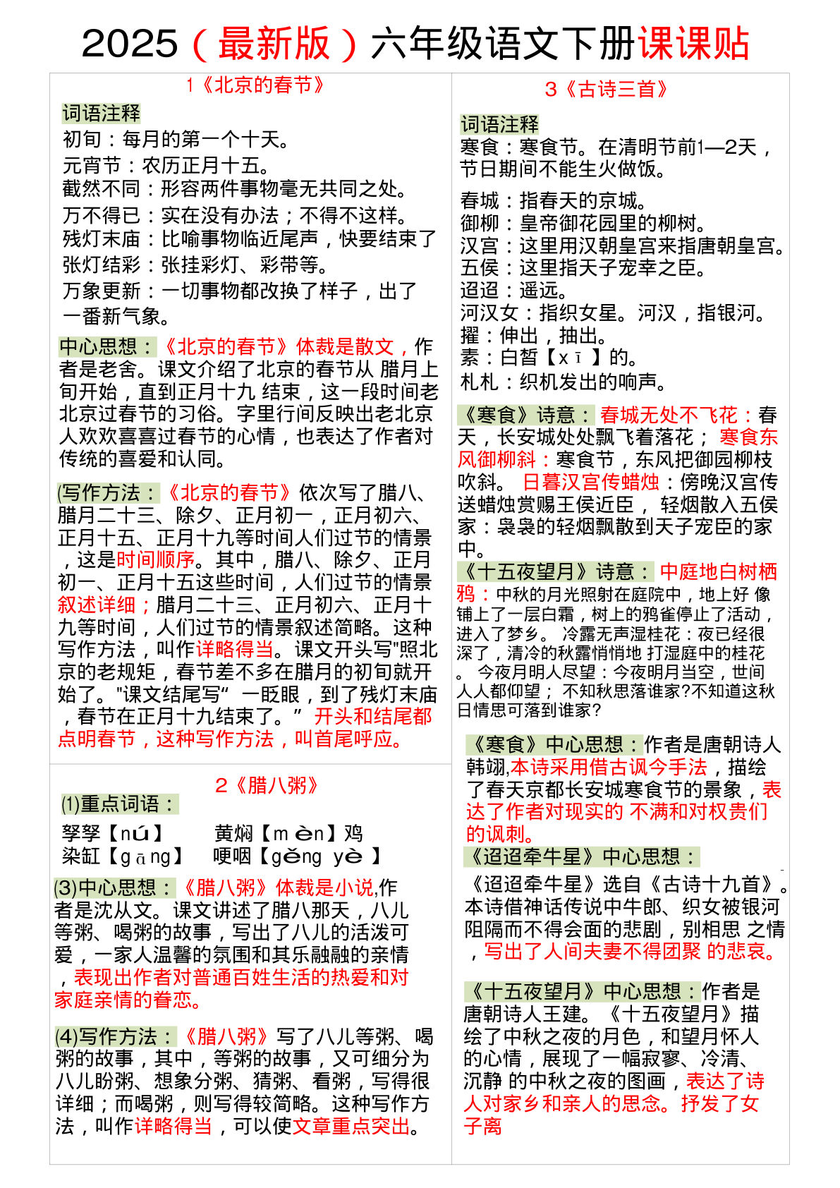 【2025春-课课贴】六年级下册语文