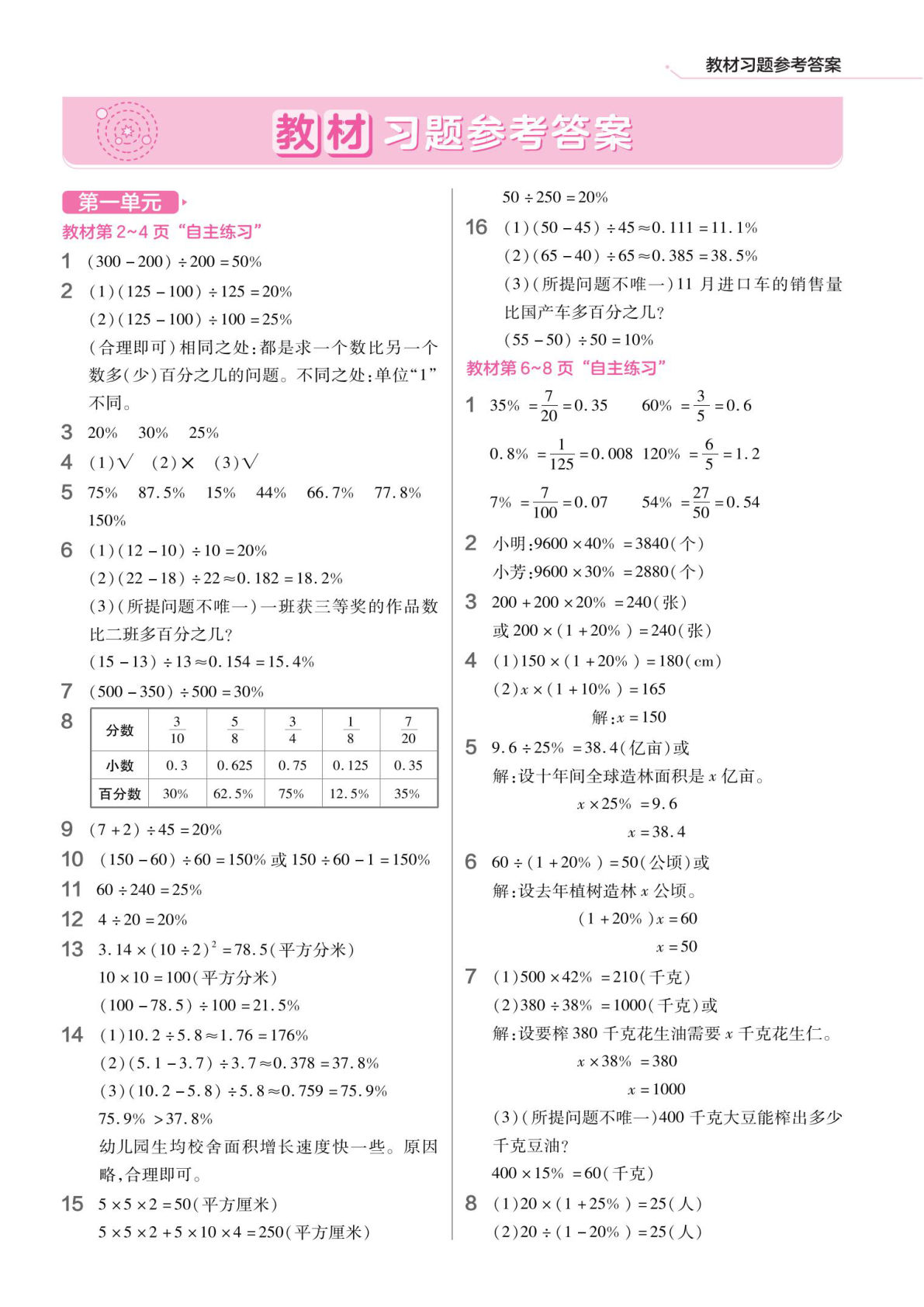 六年级下册青岛六三制数学【教材习题答案】