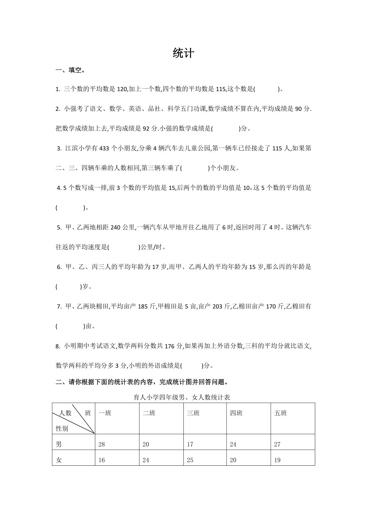 六年级下册数学【总复习专题：统计4 含答案 5页】