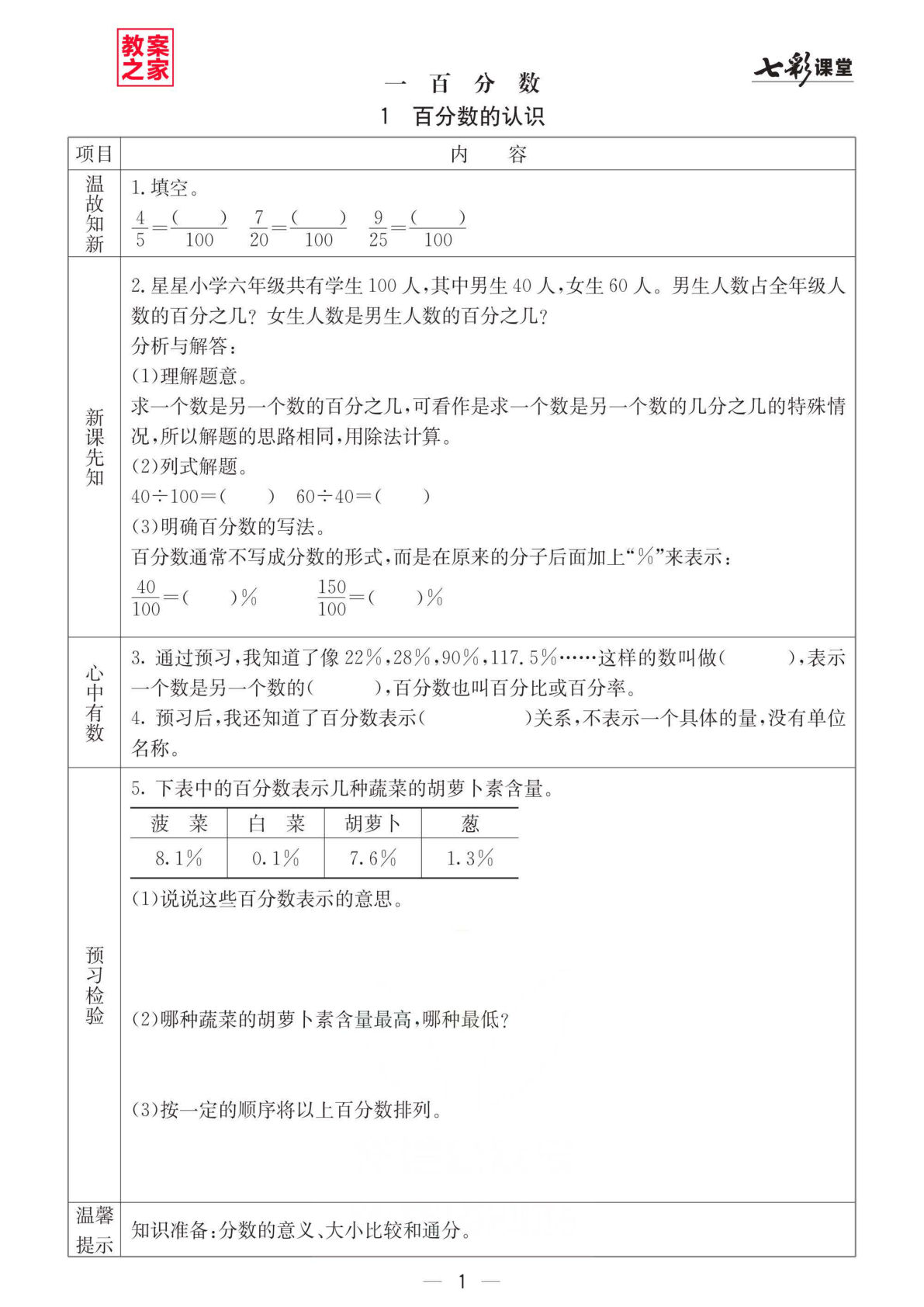 六年级下册西师版数学【预习卡】