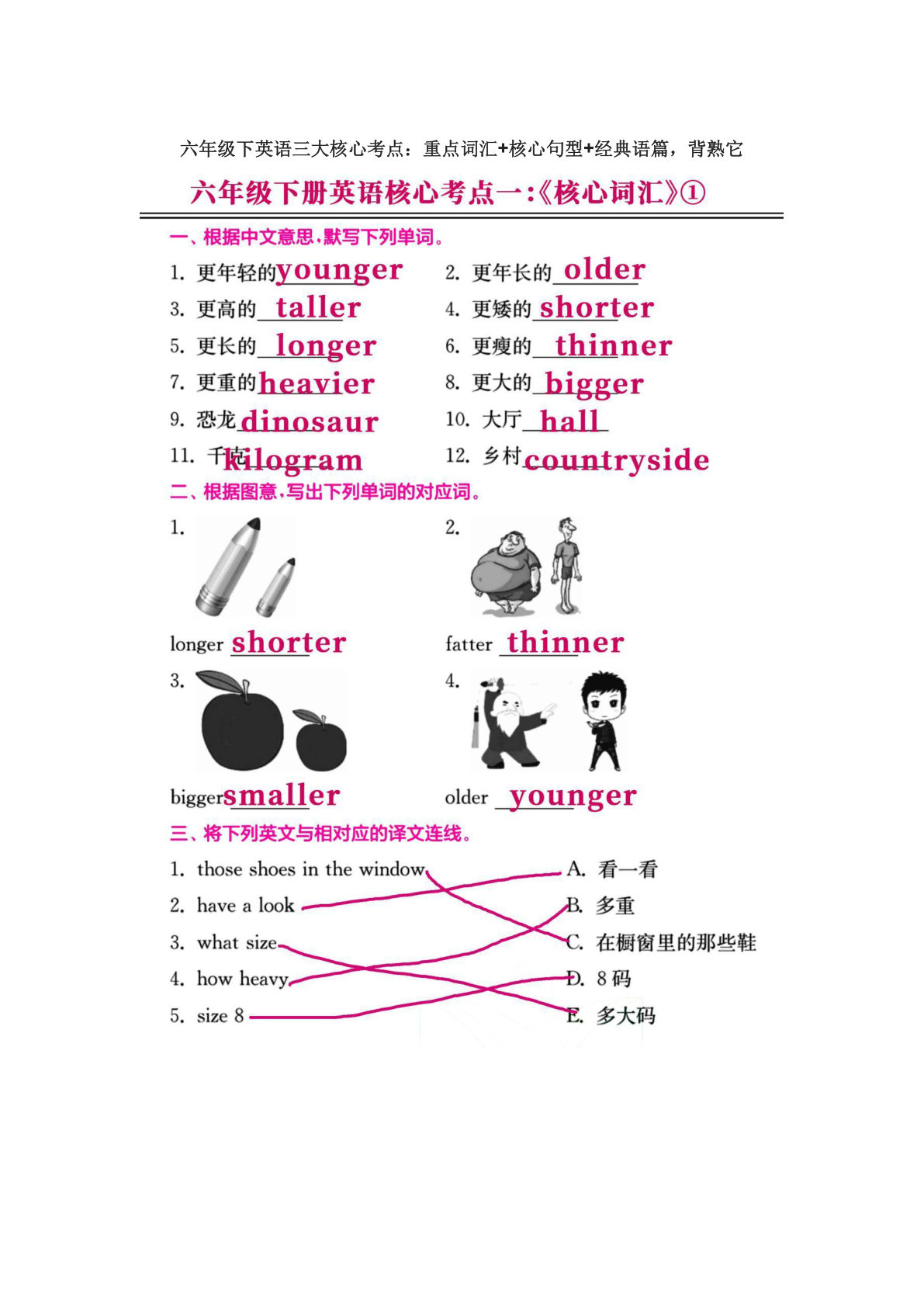 六年级下册人教PEP版英语【三大核心考点：重点词汇+核心句型+经典语篇】