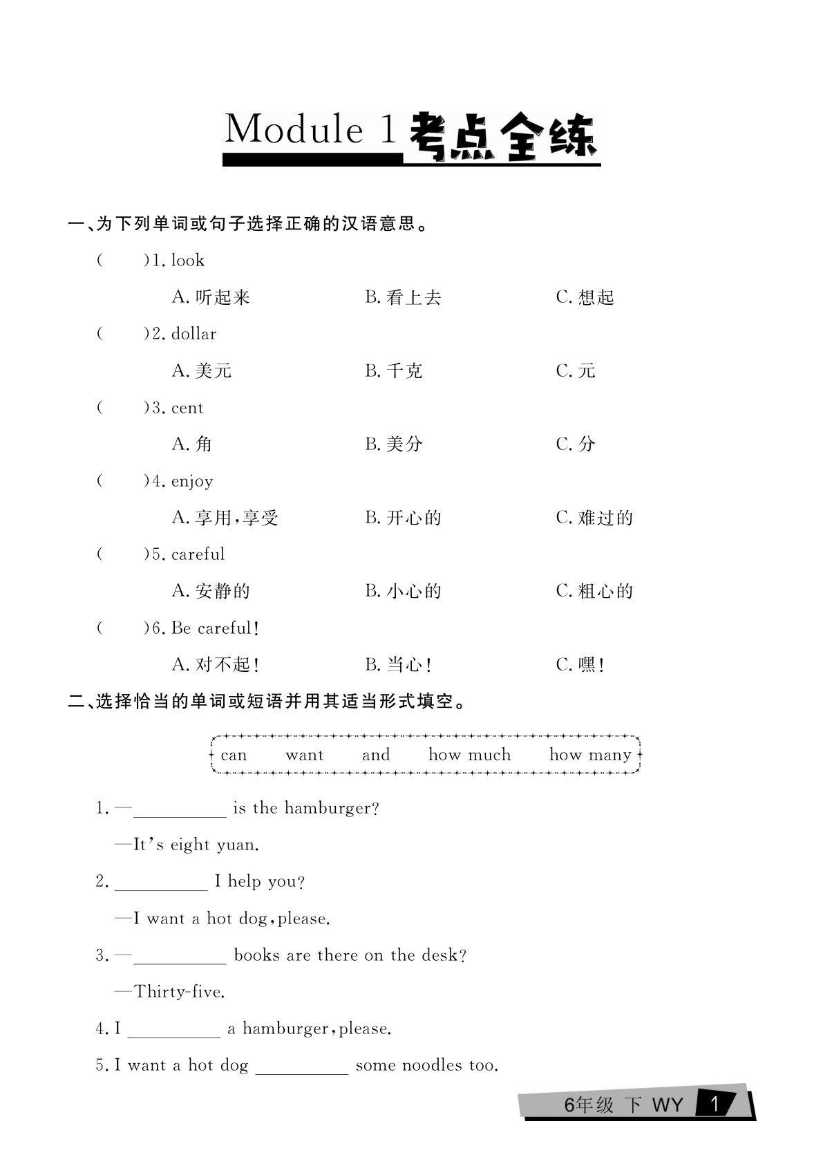 六年级下册外研版三起点英语【复习《考点全练》】