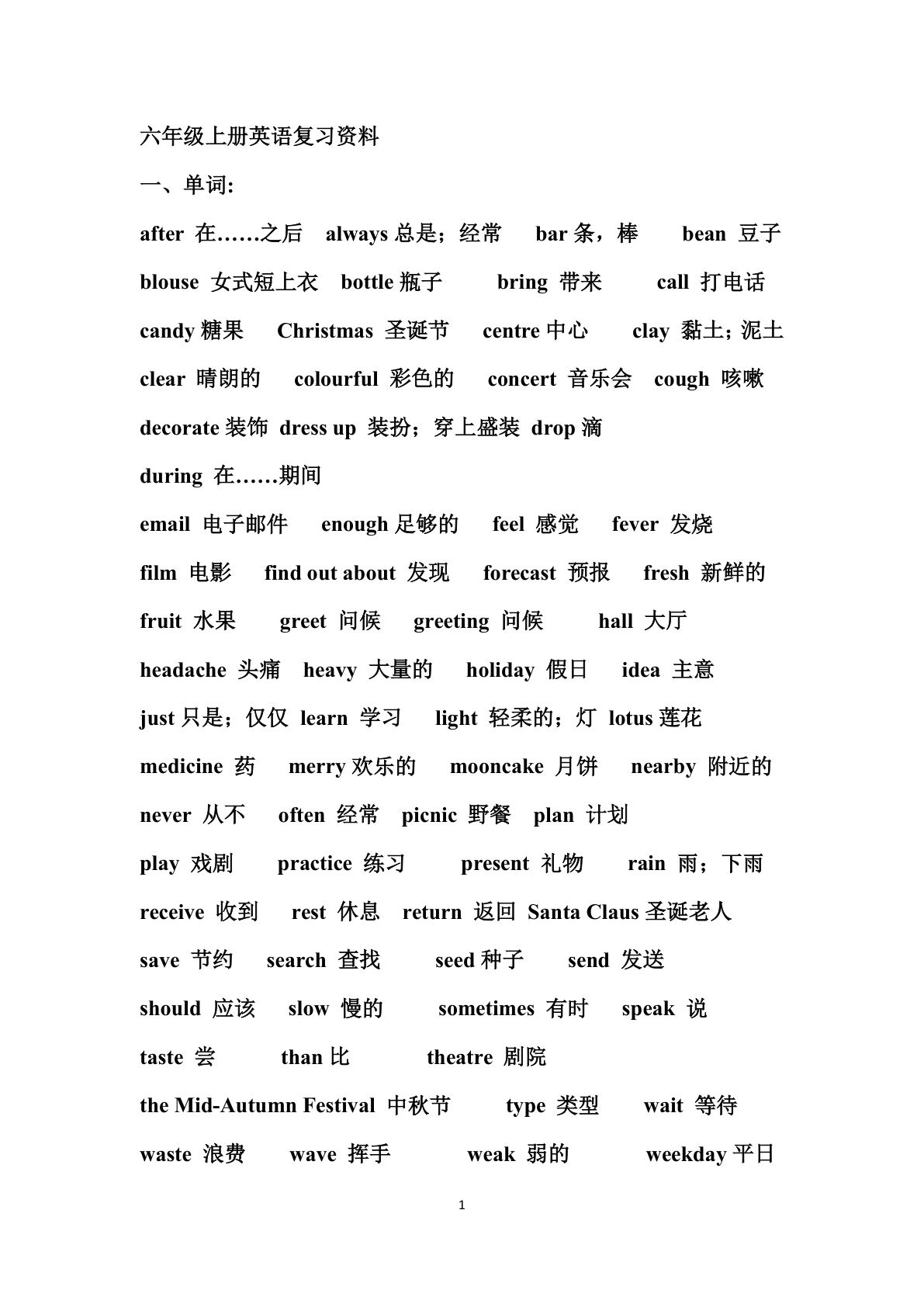 六年级下册湘少版英语【复习资料】